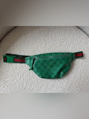 Gucci KIDS Green Monogram Stripe Belt Bag
